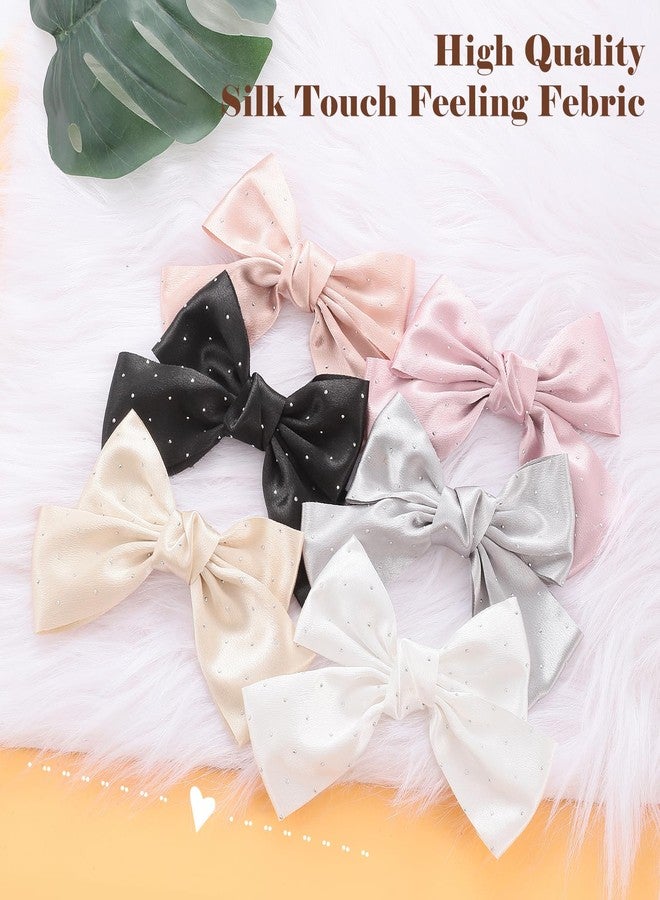ONEYE 6PCS Large Bow Hair Clips Fashion Hair Bows with Rhinestone Handmade Hair Ribbons Clips French Barrette Bowknot Solid colors Hair Accessories for Women Girls - Image 5